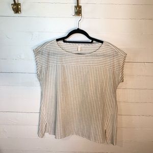 Eileen Fisher Striped Cap Sleeve Cotton Blouse